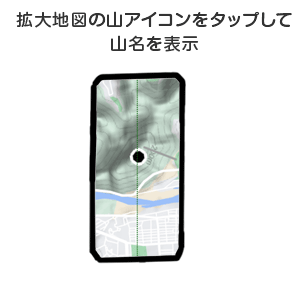 拡大地図の山アイコンをタップして山名を表示